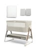 Lua Bedside Crib Bundle Beige with Mattress Protector & Fitted Sheets - Stripe / Grey